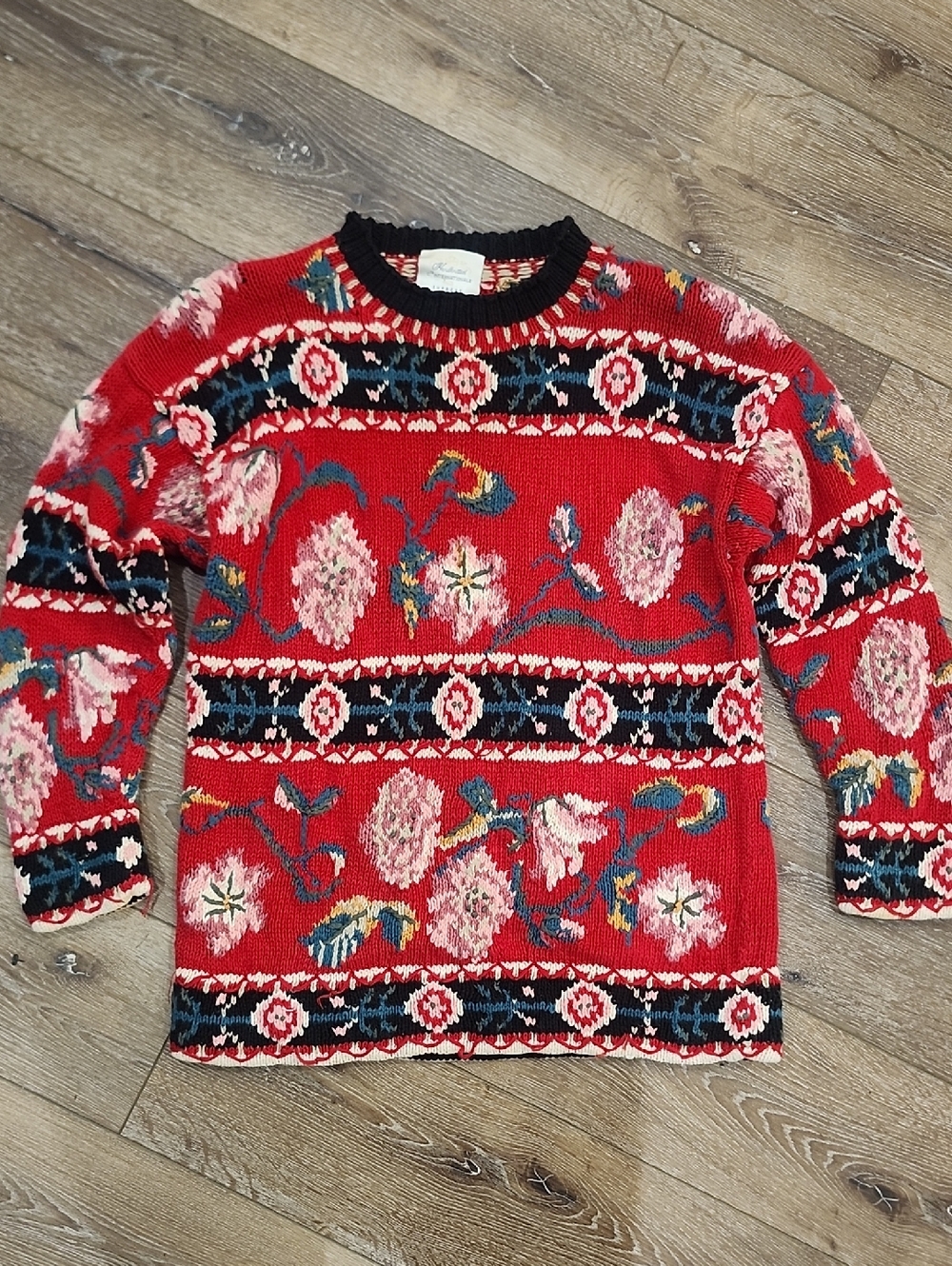 Express Vintage Ramie Cottagecore Grannycore Floral Crewneck Sweater Handknit S